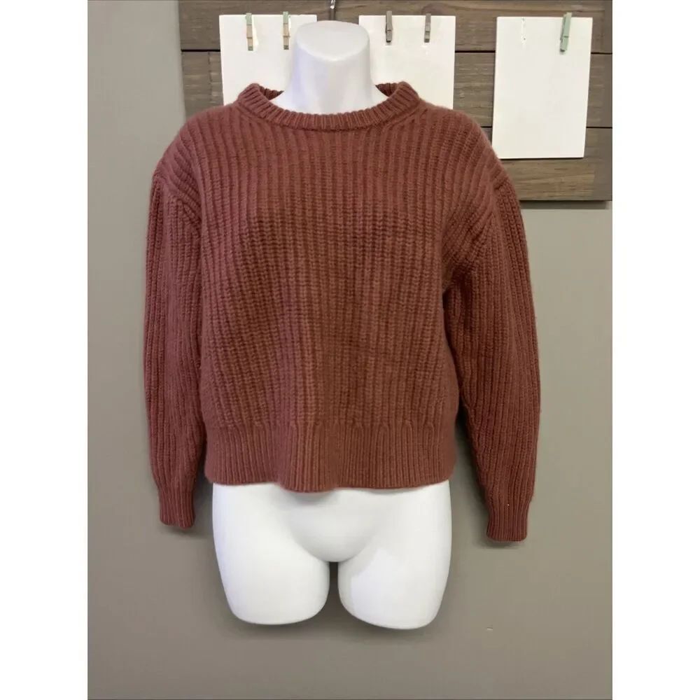 Wilfred Free Aritzia Cable Knit Crew Neck Wool Long Sleeve Sweater Mauve EUC